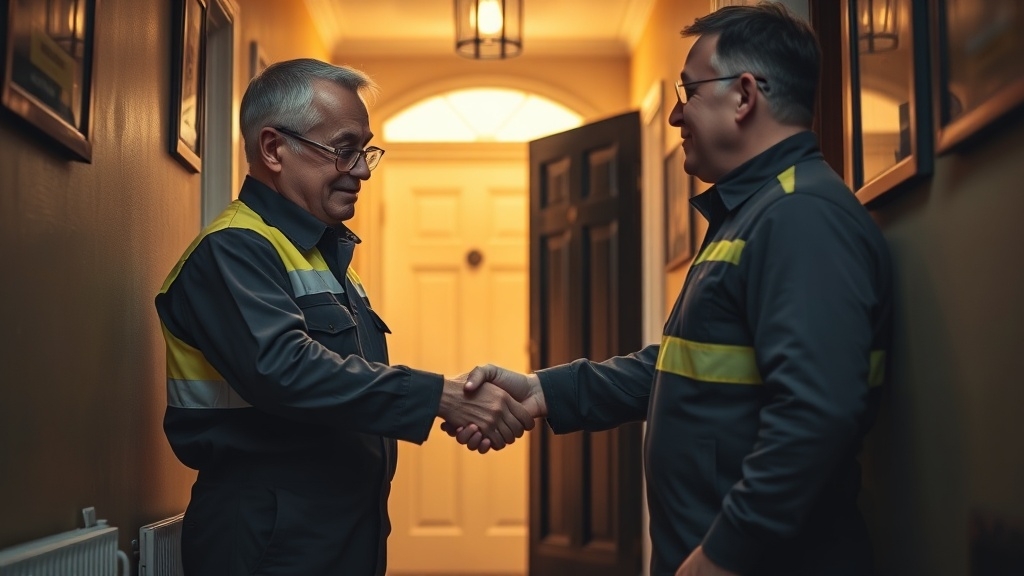 Engineer shaking hands with a Teddington homeowner after locating their leak